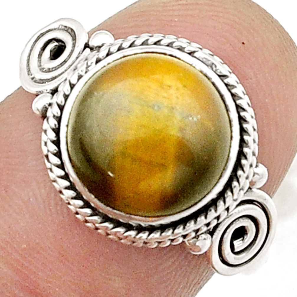4.81cts solitaire natural brown tiger's eye round 925 silver ring size 7 u55610