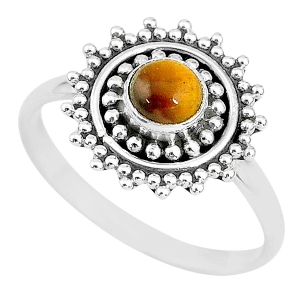 0.76cts solitaire natural brown tiger's eye round 925 silver ring size 8 t3140