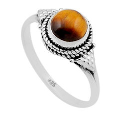 2.36cts solitaire natural brown tiger's eye round silver ring size 7.5 n47828