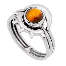 0.89cts solitaire natural brown tiger's eye round silver ring size 6.5 n50999