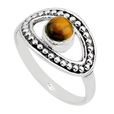 0.71cts solitaire natural brown tiger's eye round silver ring size 7.5 y63045
