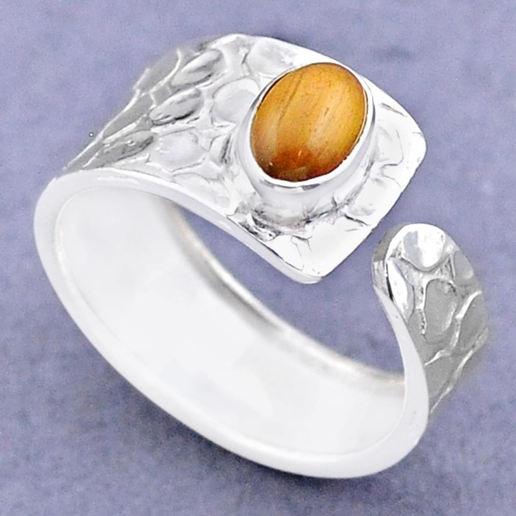 1.51cts solitaire natural brown tiger's eye silver adjustable ring size 8 t47306