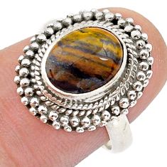 4.11cts solitaire natural brown tiger's hawks eye 925 silver ring size 7 d47849