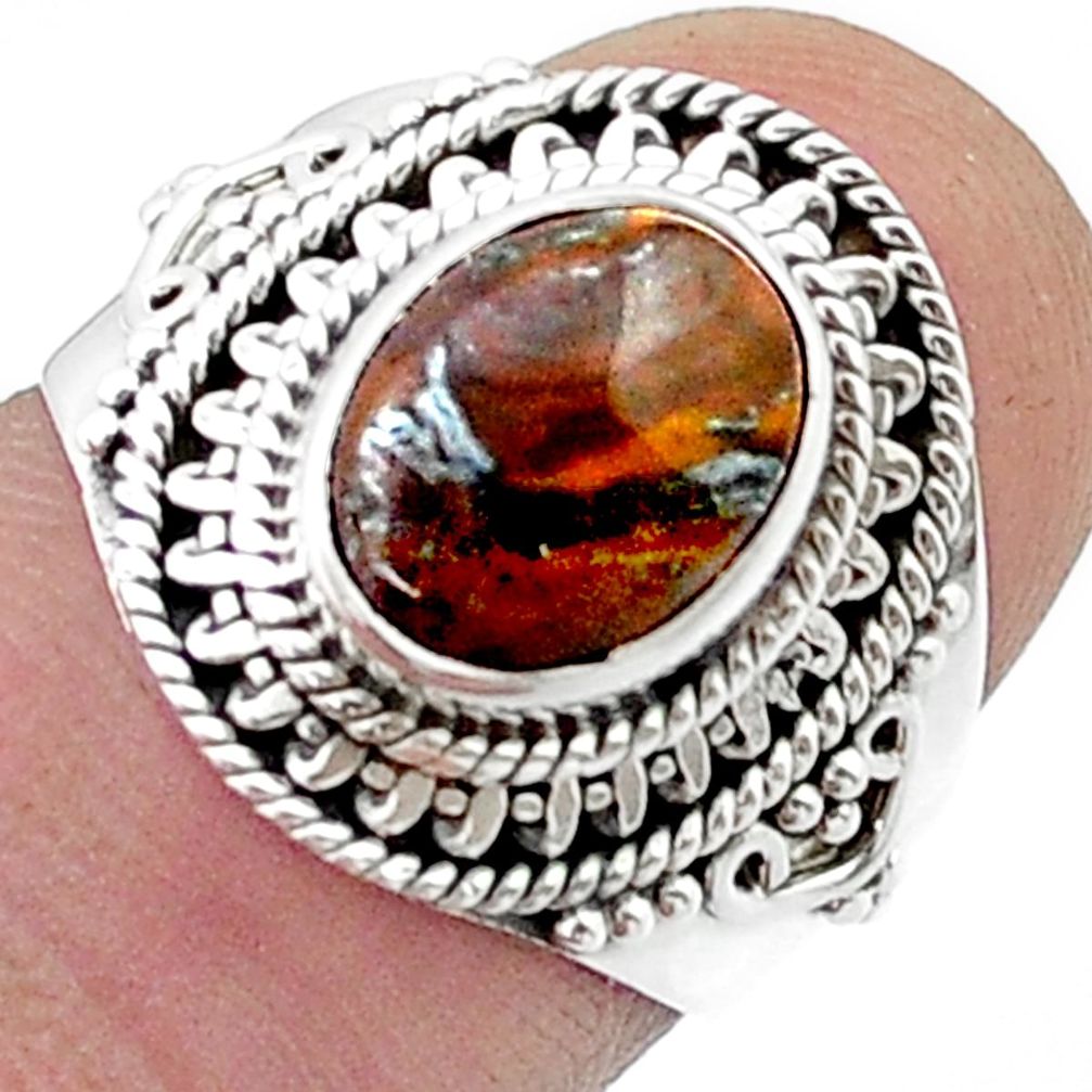4.36cts solitaire natural brown tiger's hawks eye silver ring size 6.5 d47758