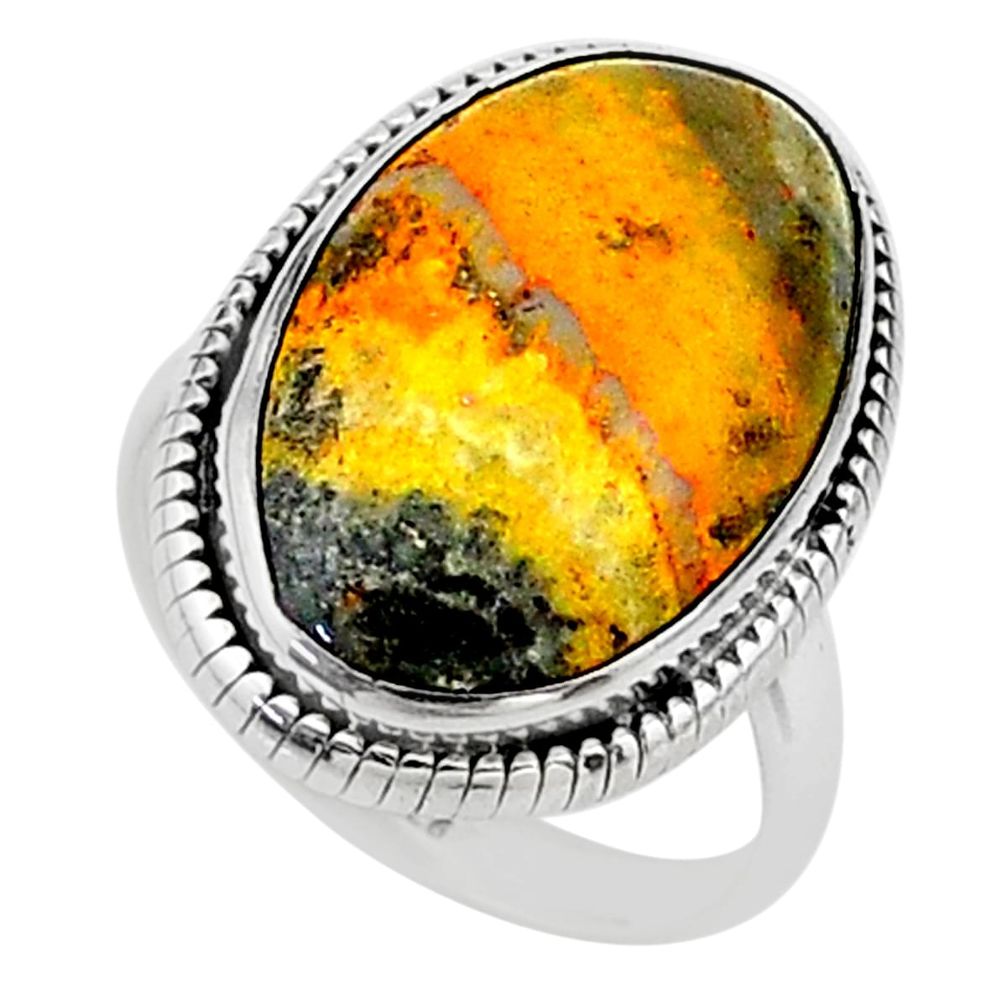 Solitaire natural bumble bee australian jasper 925 silver ring size 9.5 t15425