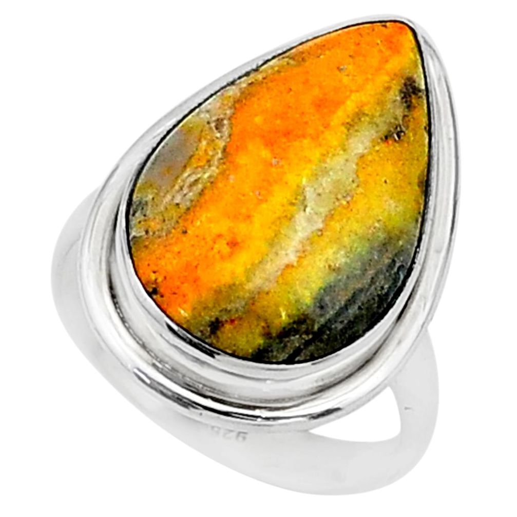 Solitaire natural bumble bee australian jasper 925 silver ring size 9.5 t15467