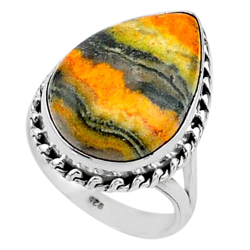 Solitaire natural bumble bee australian jasper 925 silver ring size 8.5 t15508