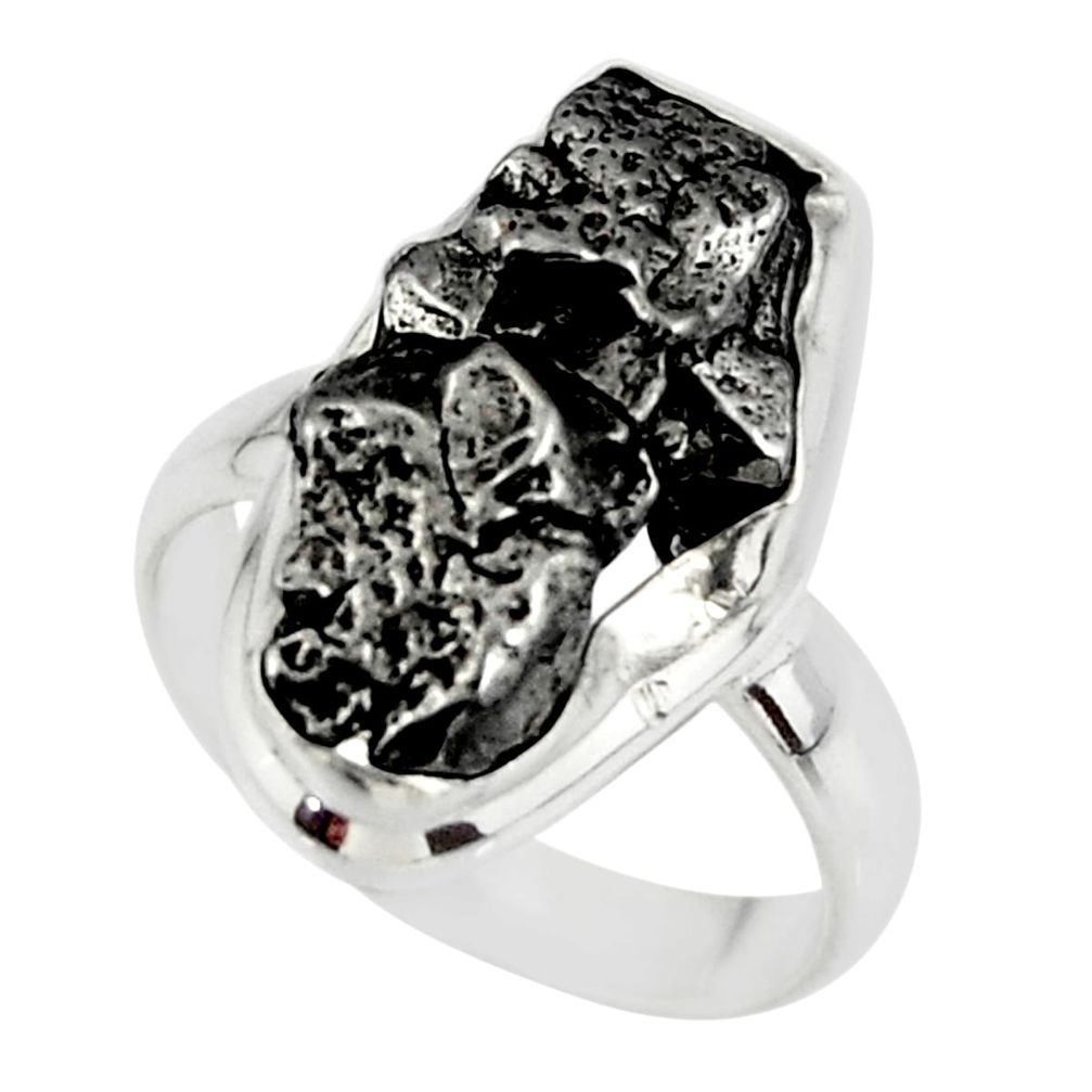 9.47cts solitaire natural campo del cielo (meteorite) silver ring size 6 r51296