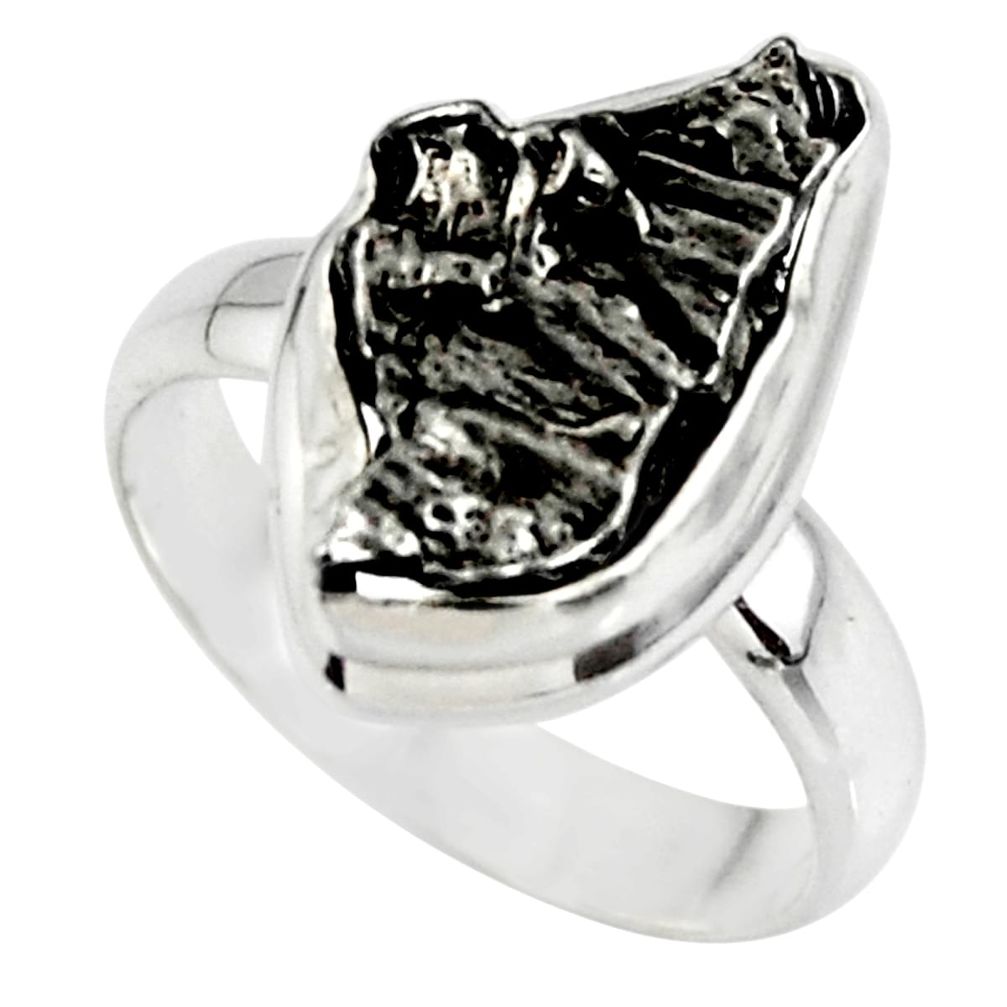 9.86cts solitaire natural campo del cielo (meteorite) silver ring size 7 r51290