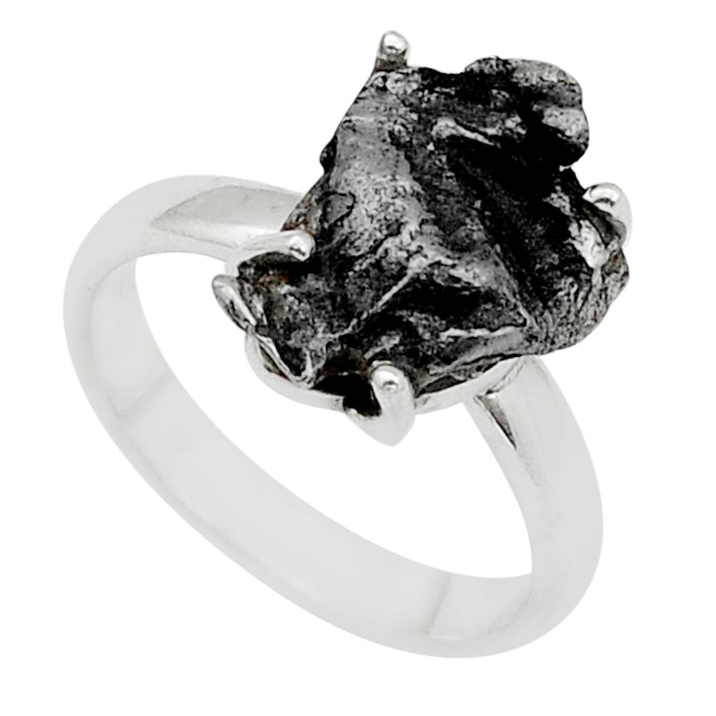 6.41cts solitaire natural campo del cielo (meteorite) silver ring size 7 u63839