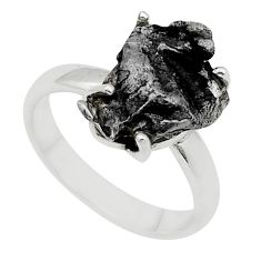 6.41cts solitaire natural campo del cielo (meteorite) silver ring size 7 u63839