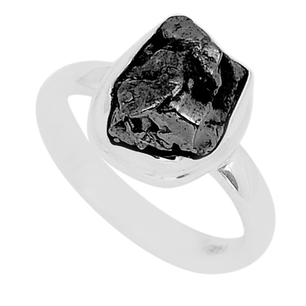 6.71cts solitaire natural campo del cielo (meteorite) silver ring size 7 u63841