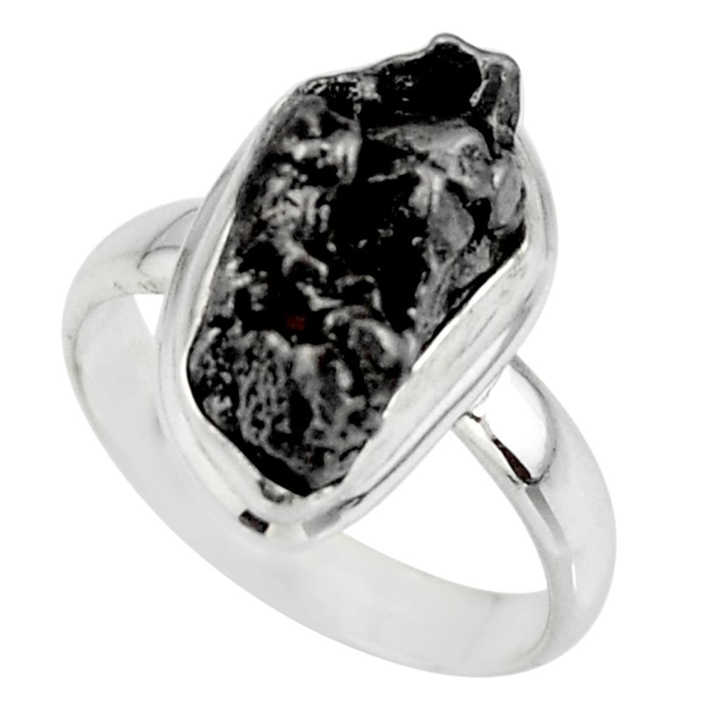 11.95cts solitaire natural campo del cielo (meteorite) silver ring size 8 r51295