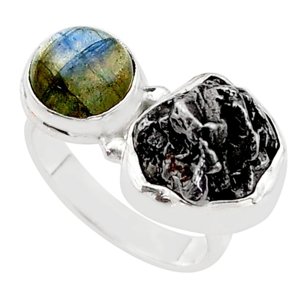 Solitaire natural campo del cielo labradorite 925 silver ring size 8.5 t63570