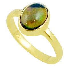 2.76cts solitaire natural chalama black opal gold 925 silver ring size 7 u22445