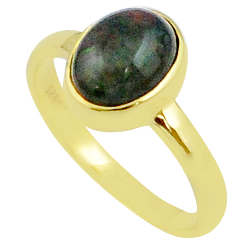2.81cts solitaire natural chalama black opal gold polished 925 silver ring size 7 u22463
