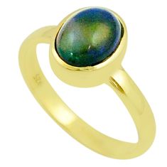 2.76cts solitaire natural chalama black opal gold polished 925 silver ring size 7 u22464