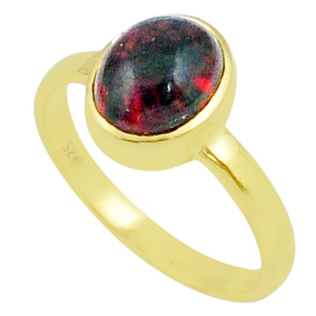 2.82cts solitaire natural chalama black opal gold 925 silver ring size 7 u22466