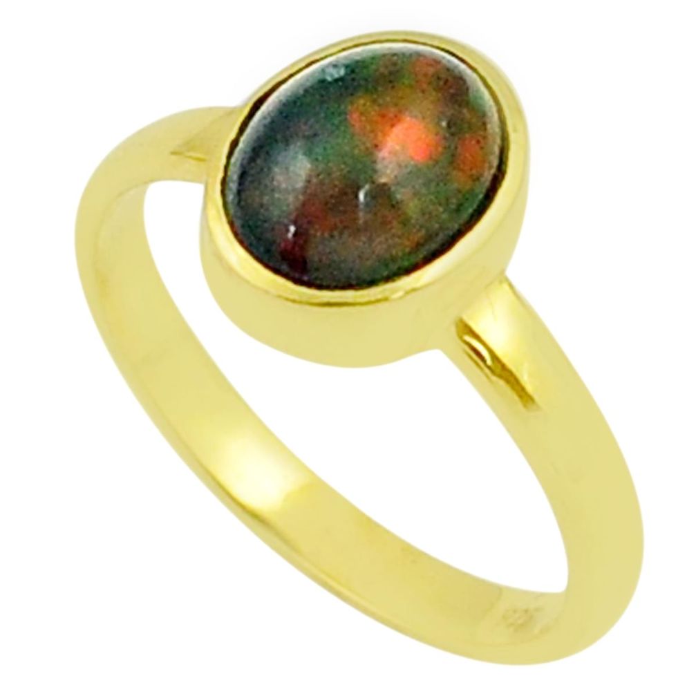 2.75cts solitaire natural chalama black opal gold 925 silver ring size 7 u22472