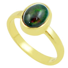 3.21cts solitaire natural chalama black opal gold polished silver ring size 7.5 u22441