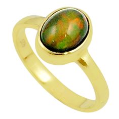 2.76cts solitaire natural chalama black opal gold silver ring size 7.5 u22447