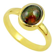 3.03cts solitaire natural chalama black opal gold silver ring size 7.5 u22460