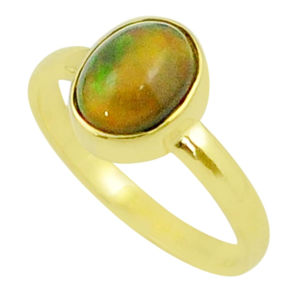 2.72cts solitaire natural chalama black opal gold polished silver ring size 7.5 u22470