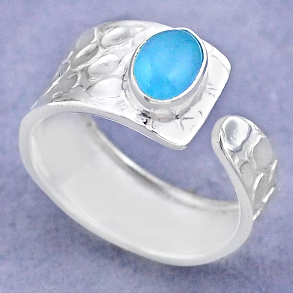 1.42cts solitaire natural chalcedony 925 silver adjustable ring size 8 t47302