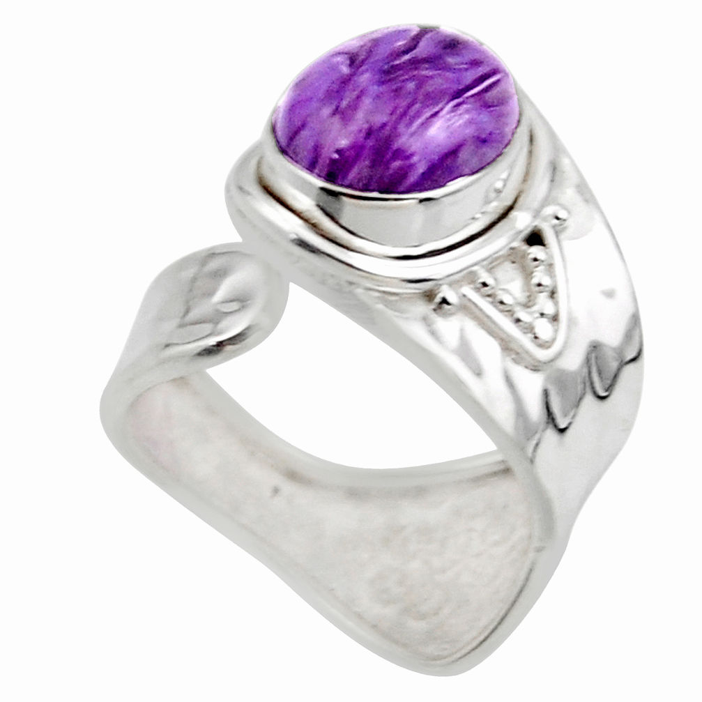 4.23cts solitaire natural charoite (siberian) 925 silver ring size 6.5 r49709