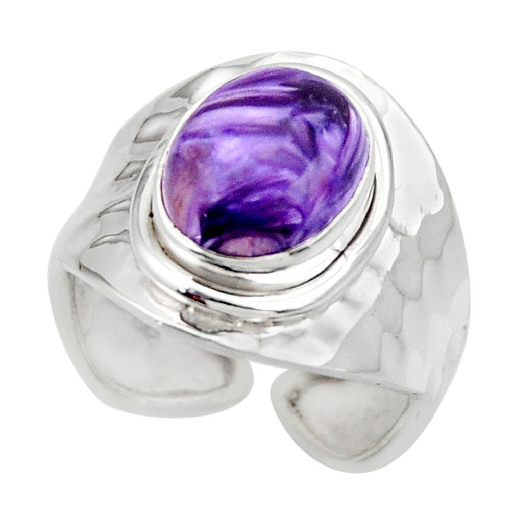 5.11cts solitaire natural charoite (siberian) 925 silver ring size 6.5 r49710