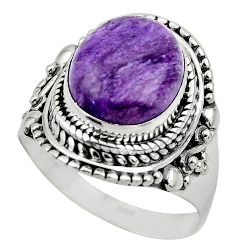 5.01cts solitaire natural charoite (siberian) 925 silver ring size 7 r49525