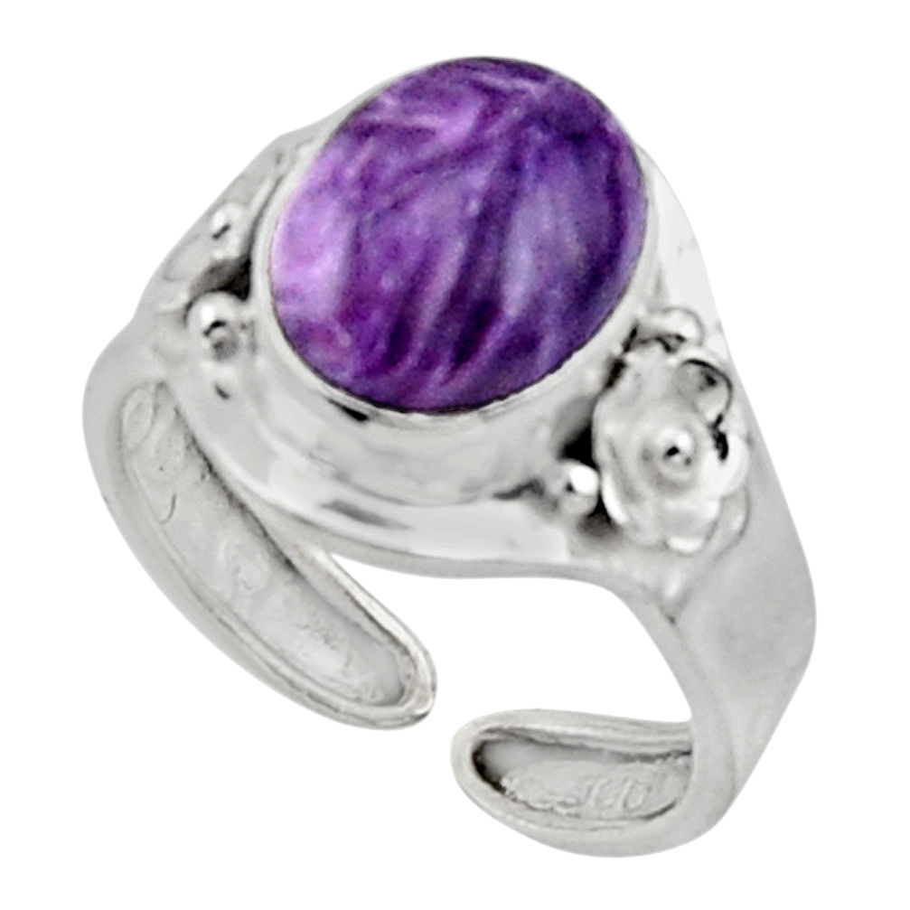 4.06cts solitaire natural charoite 925 silver adjustable ring size 7.5 r50187