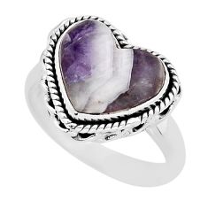 5.29cts solitaire natural chevron amethyst heart 925 silver ring size 7 y64166