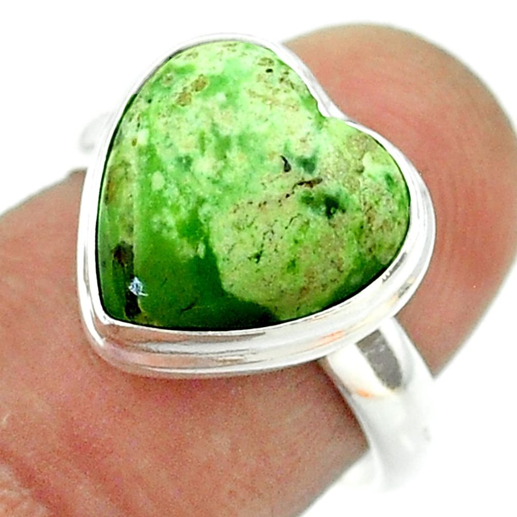 6.72cts solitaire natural chrome chalcedony heart 925 silver ring size 7 t55064