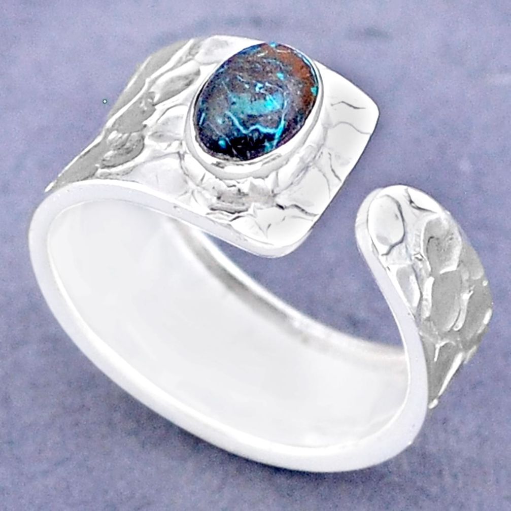 1.51cts solitaire natural chrysocolla 925 silver adjustable ring size 7.5 t47315