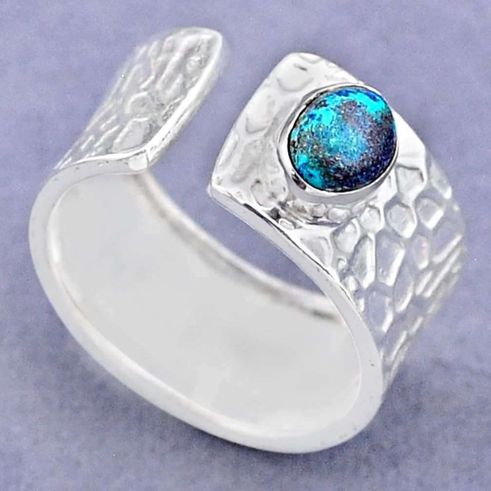 1.46cts solitaire natural chrysocolla 925 silver adjustable ring size 6.5 t47354