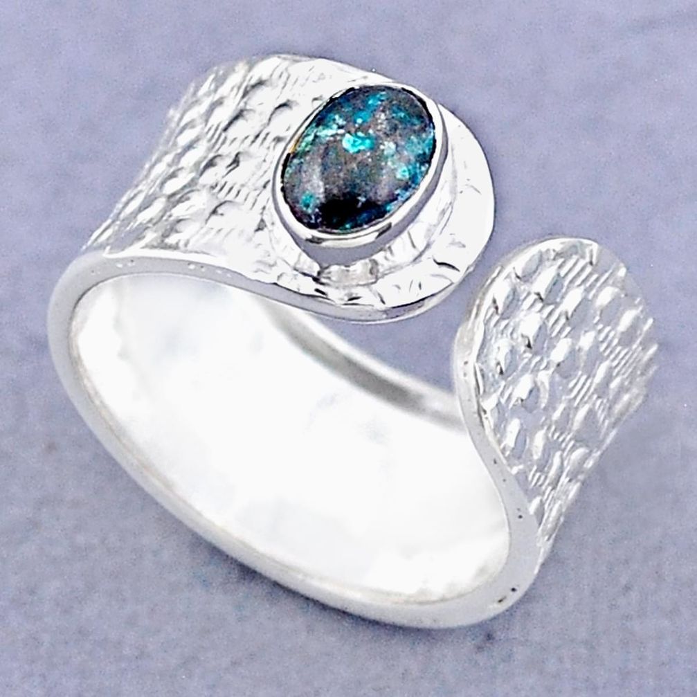 1.57cts solitaire natural chrysocolla 925 silver adjustable ring size 7.5 t47370