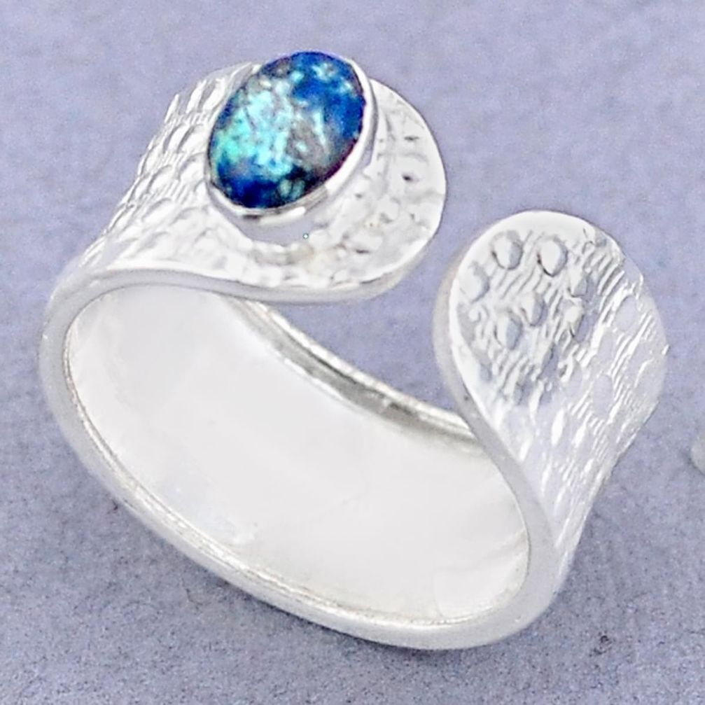 1.56cts solitaire natural chrysocolla 925 silver adjustable ring size 7.5 t47378