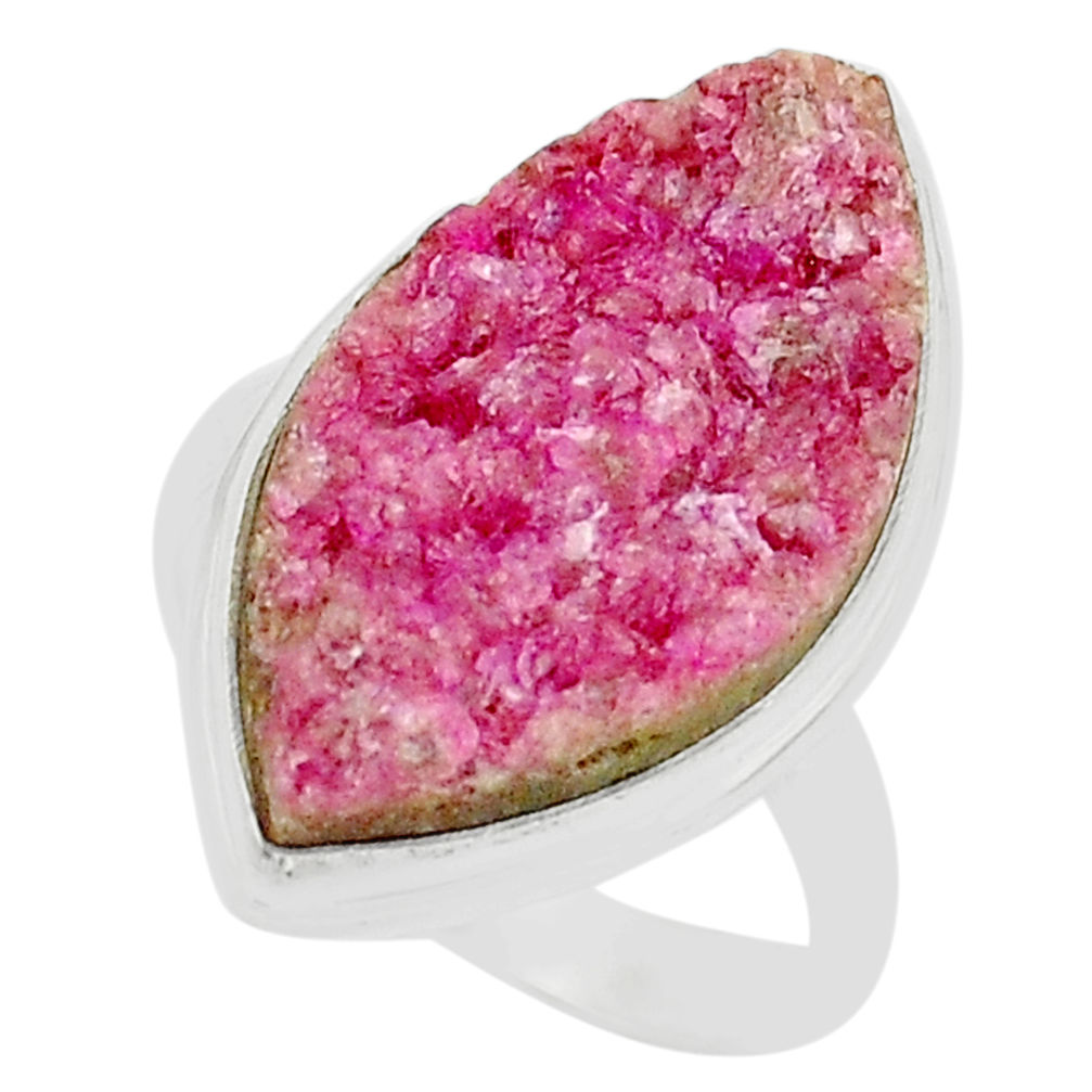 18.03cts solitaire natural cobalt calcite druzy 925 silver ring size 10 u89171