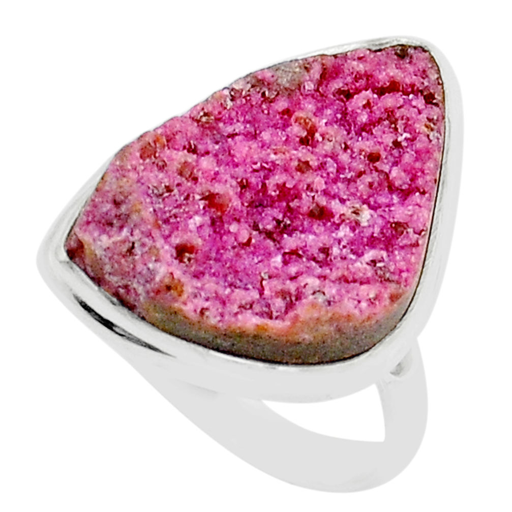 15.29cts solitaire natural cobalt calcite druzy 925 silver ring size 10 u89178