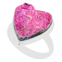 14.00cts solitaire natural cobalt calcite druzy heart silver ring size 10 u89149