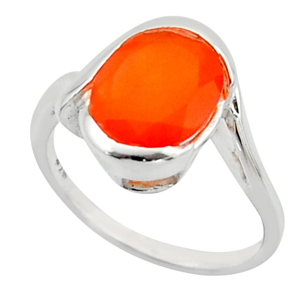 5.24cts solitaire natural cornelian (carnelian) 925 silver ring size 7.5 r40806