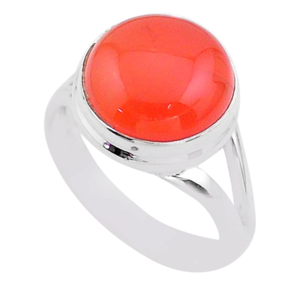 6.04cts solitaire natural cornelian (carnelian) 925 silver ring size 7 t45952