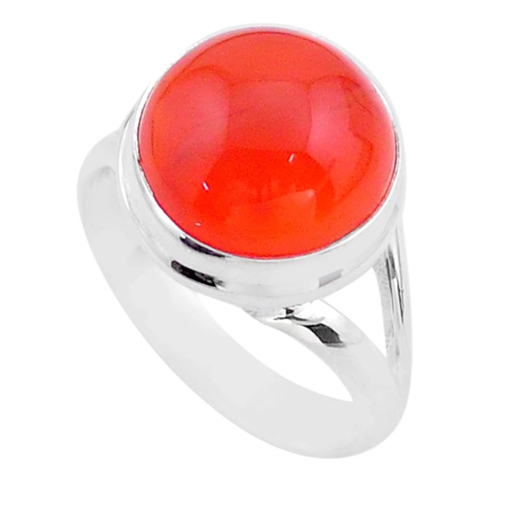 6.29cts solitaire natural cornelian (carnelian) 925 silver ring size 7 t45959