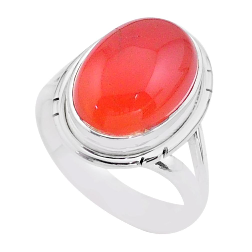 6.02cts solitaire natural cornelian (carnelian) 925 silver ring size 7 t45961