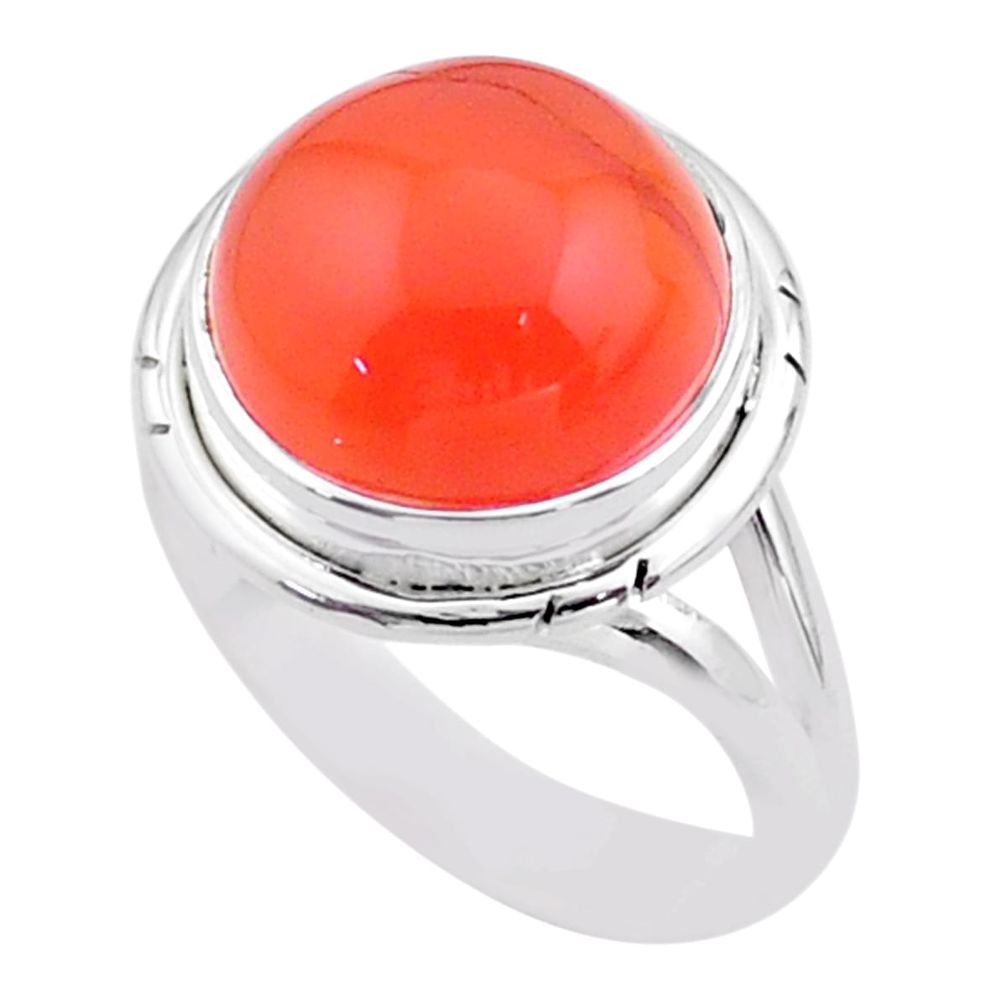 6.31cts solitaire natural cornelian (carnelian) 925 silver ring size 7 t45969