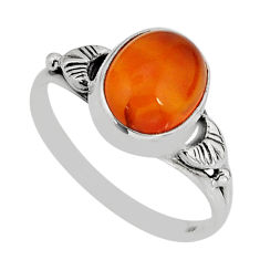 4.04cts solitaire natural cornelian (carnelian) 925 silver ring size 7 y77005