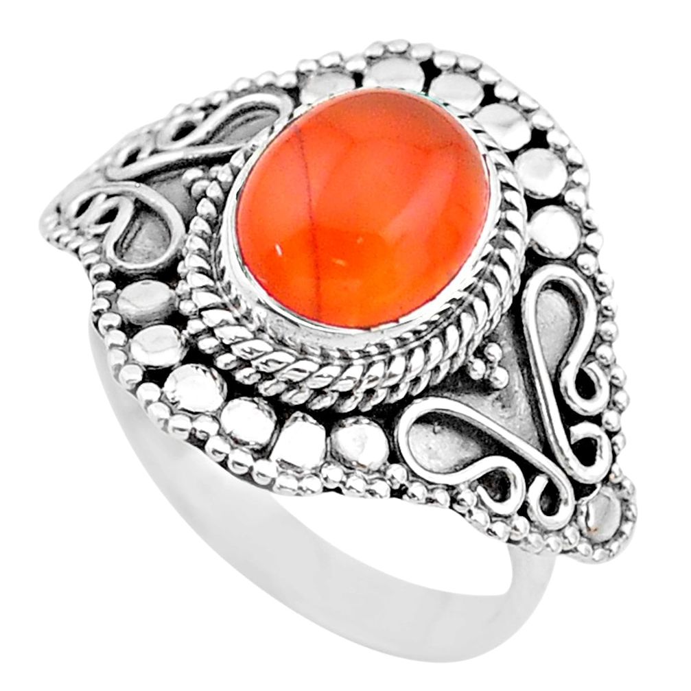 4.38cts solitaire natural cornelian (carnelian) 925 silver ring size 8 t20224