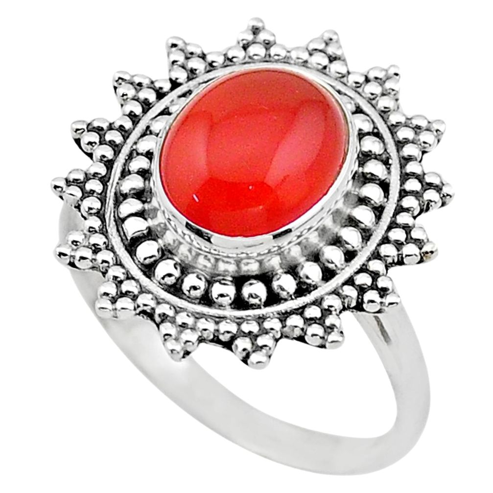 4.52cts solitaire natural cornelian (carnelian) 925 silver ring size 8 t20242