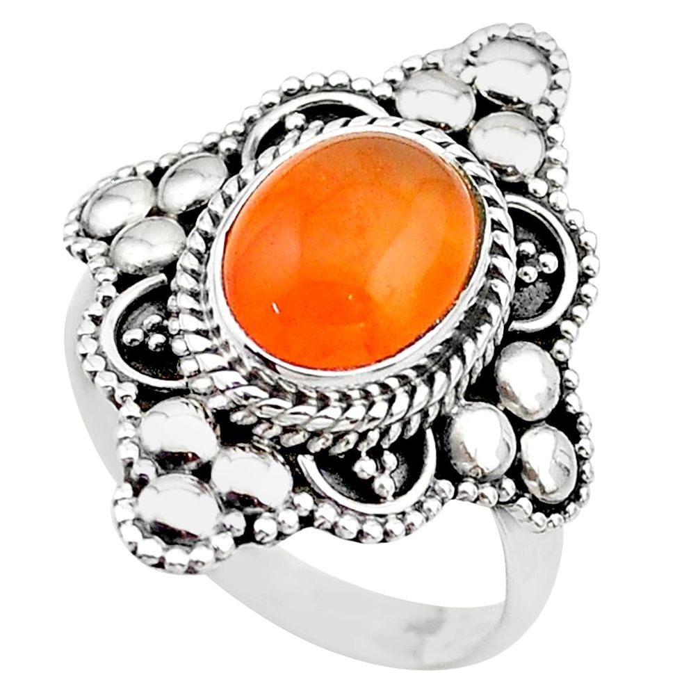 4.22cts solitaire natural cornelian (carnelian) 925 silver ring size 8 t20263